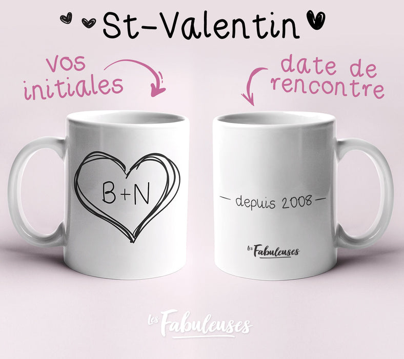 TASSE - Amoureux Initiales et Date de rencontre au verso
