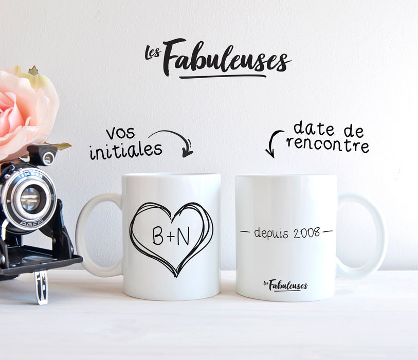 TASSE - Amoureux Initiales et Date de rencontre au verso