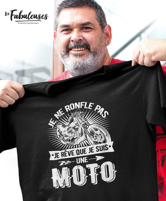 Je ne ronfle pas Je rêve que je suis une moto - T-Shirt Col en ROND HOMME