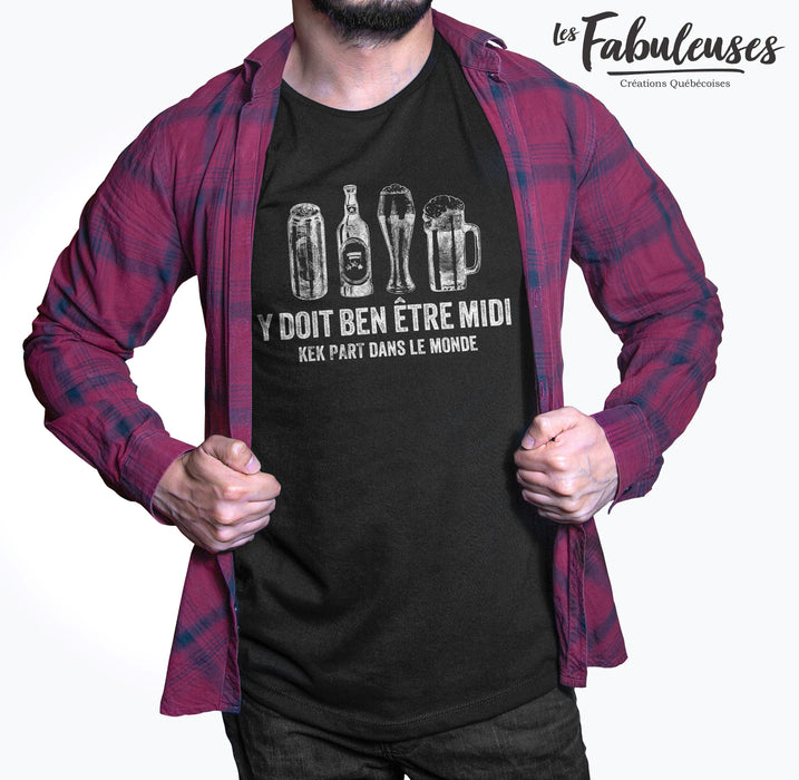 Y doit ben être midi kek part dans le monde - T-Shirt Col en ROND HOMME
