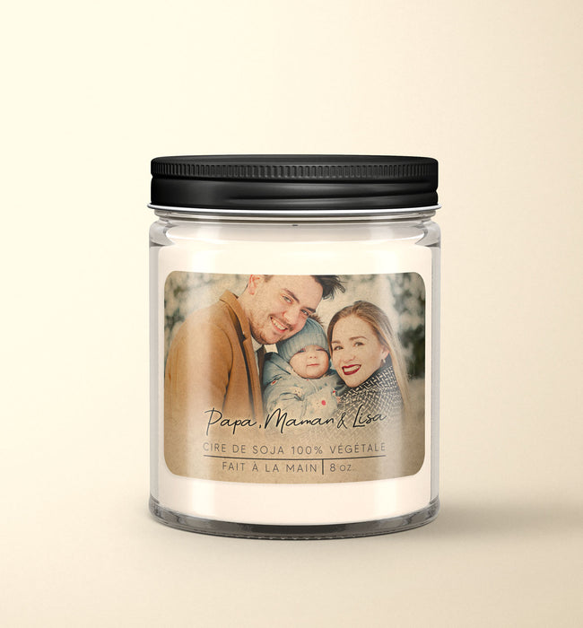 CHANDELLE Famille personnalisable (photo et Texte ) + BOITE CADEAU